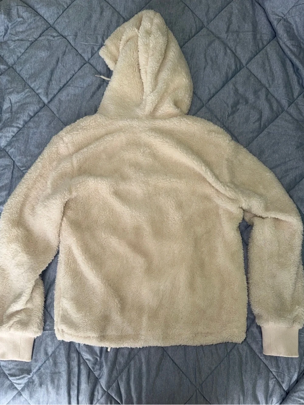 Forever 21 Ivory Plush Teddy Hoodie with Half-Zip